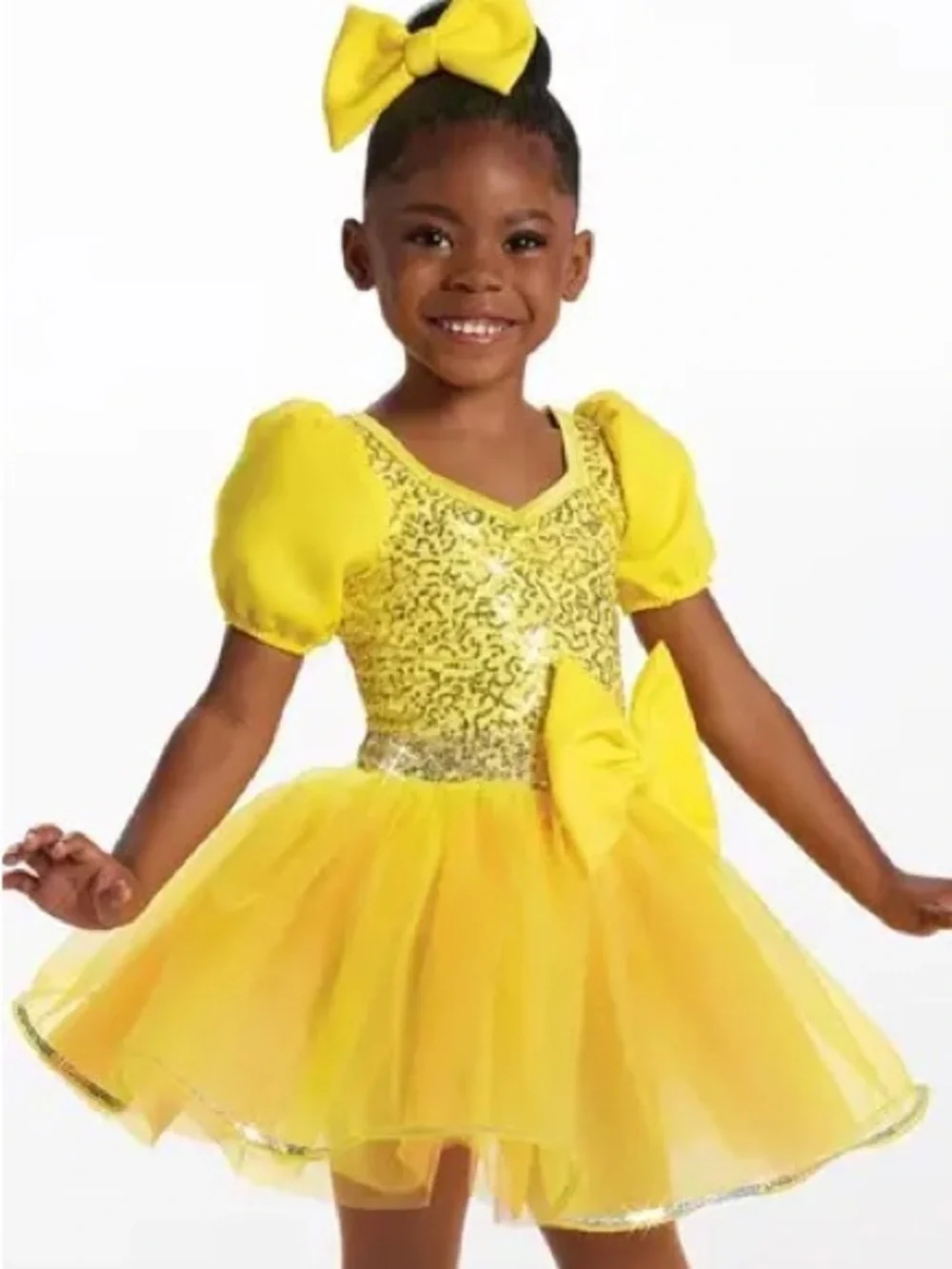 Yellow Sequin Bow Tutu Costume Dress for Kids